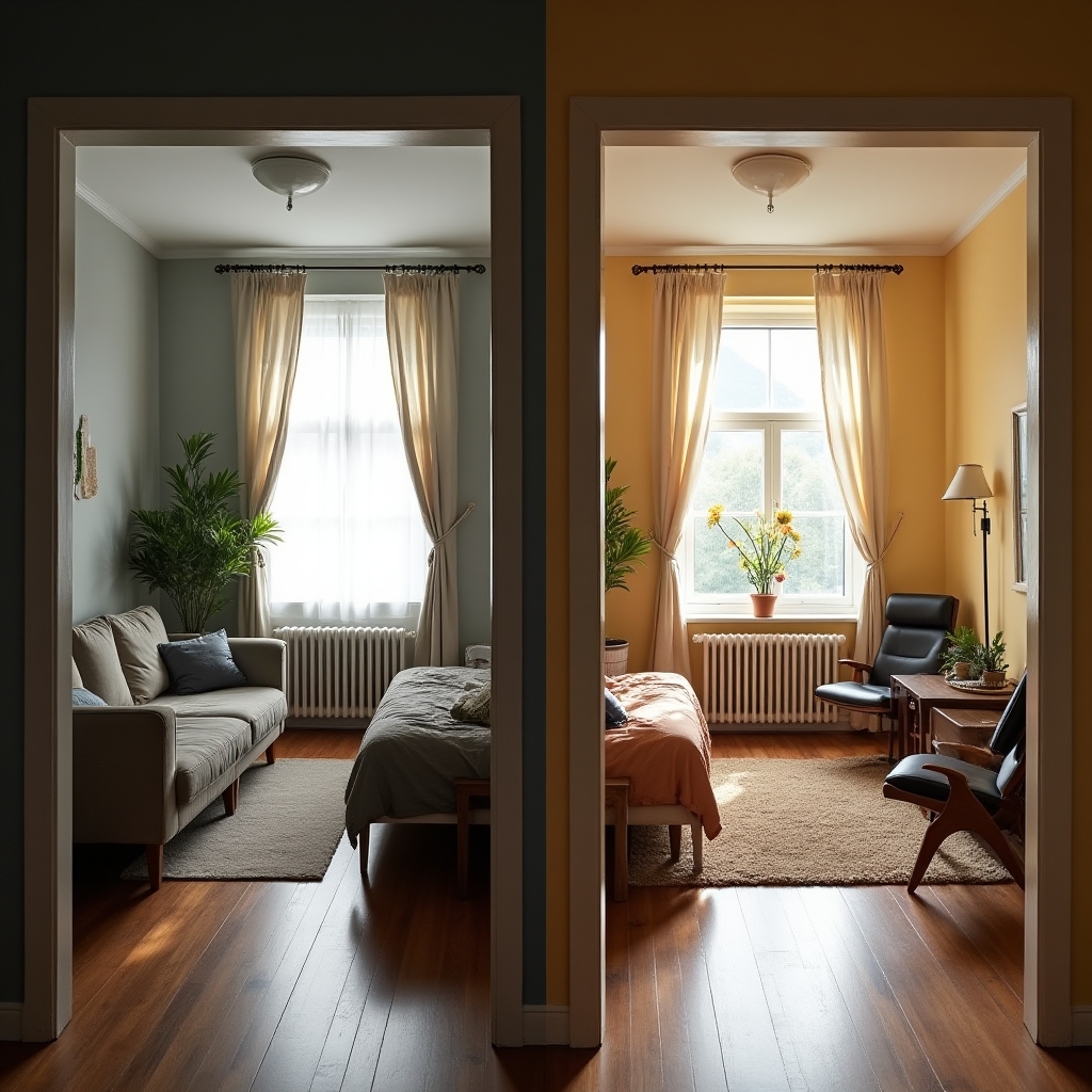 Comparație înainte și după amenajarea inteligentă a unui apartament mic